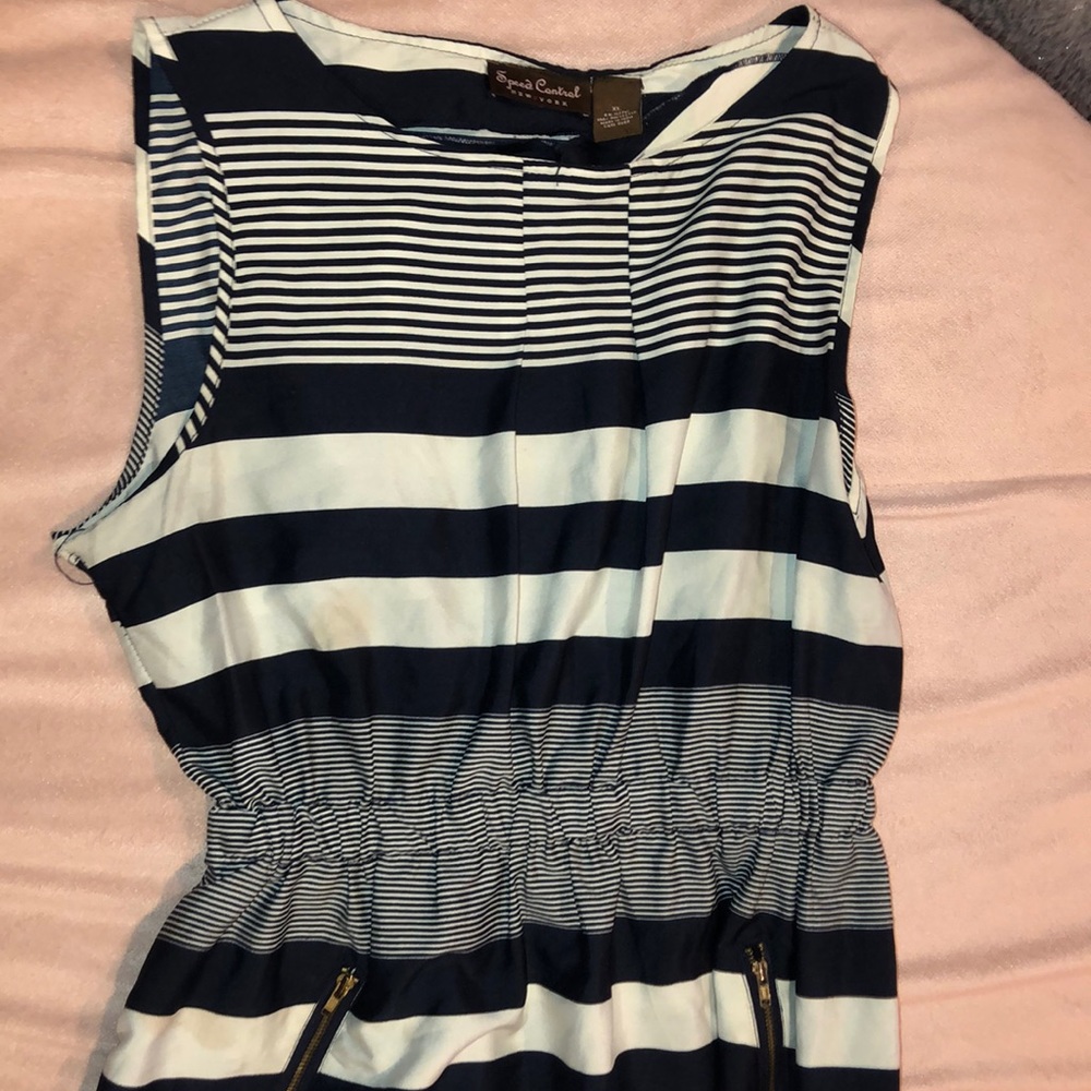 Navy blue and white stripe dress